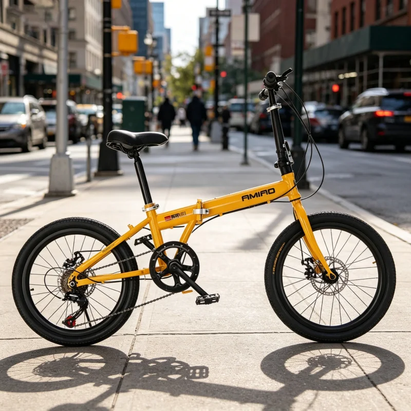 Commuter Biking - 20-дюймовый складной велосипед с желтыми спицами,
